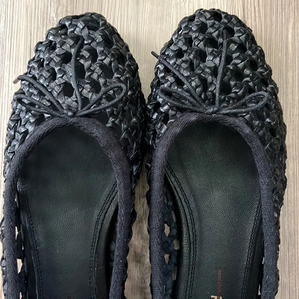 Anthropologie Pilcro Woven Leather Ballet Flats Black New